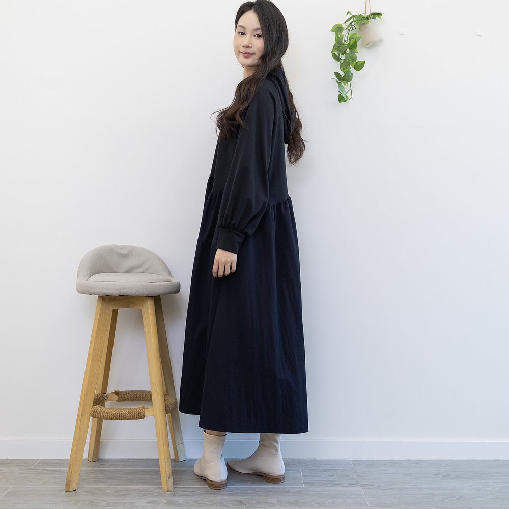 <已補貨> Pluto Dress 特色仿兩件拼色A型連身裙 - Navy 深藍色 (CB611) main image 1